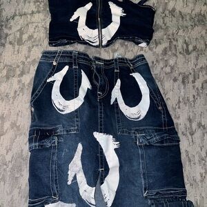 True Religion Limited Edition Two Piece Denim Skirt Outfit